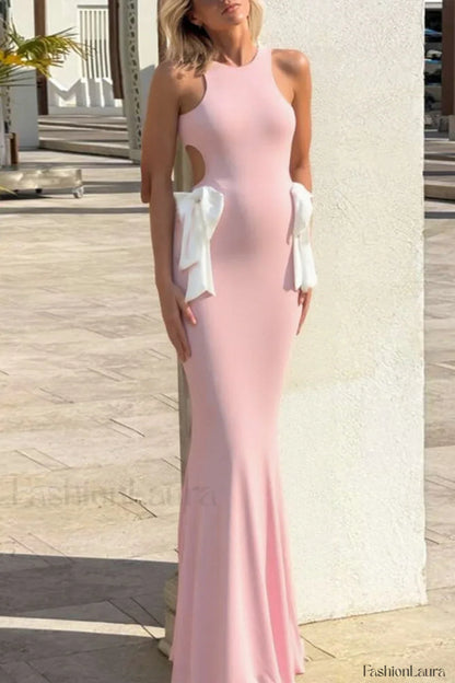 Cutout Bow Backless Bodycon Maxi Dress