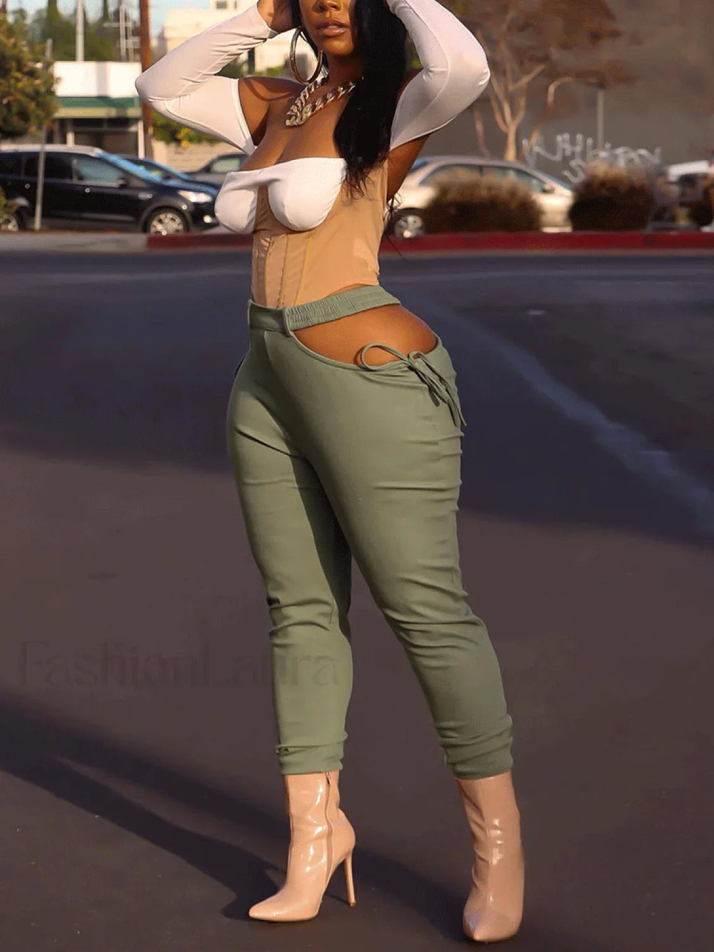 Cutout Lace Up Pencil Pants Pants