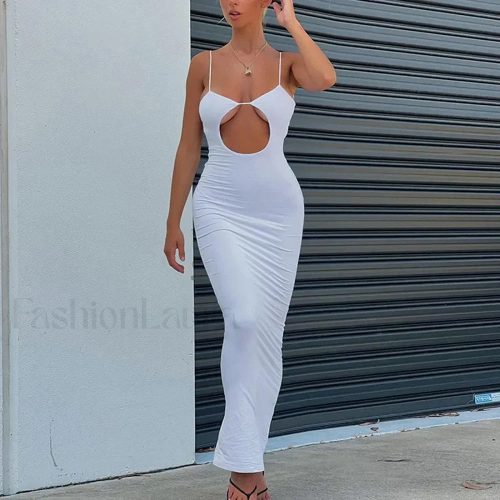Cutout Slim Fit Suspender Maxi Dress
