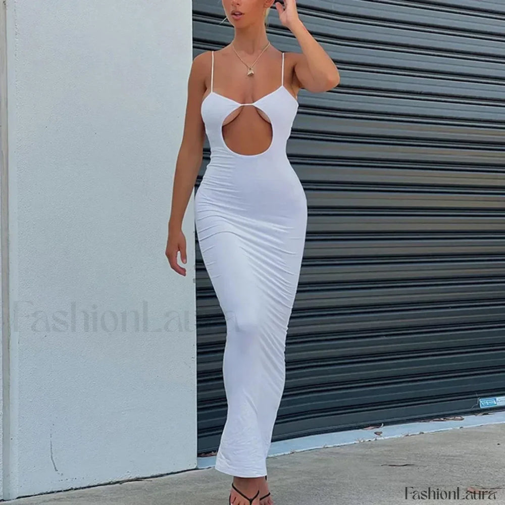 Cutout Slim Fit Suspender Maxi Dress