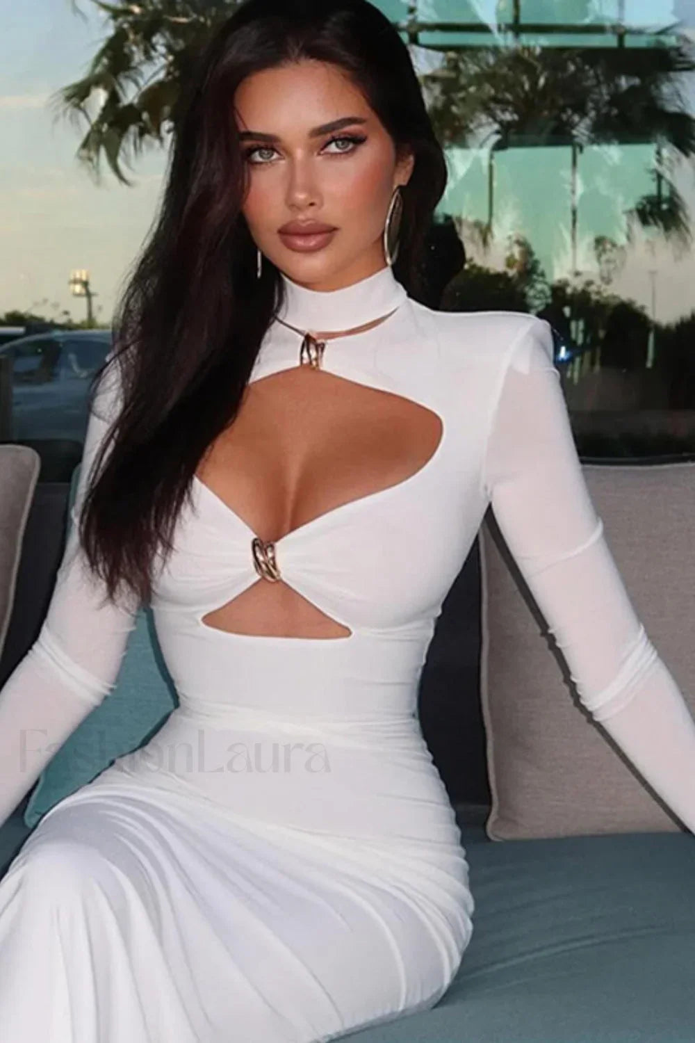 Cutout Solid Bodycon Maxi Dress