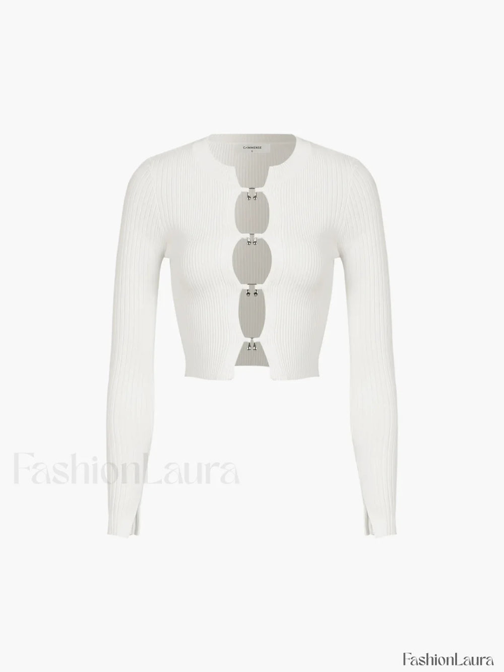 Cutout Split Beads Detail Ribbed Knit Top Knit Tops