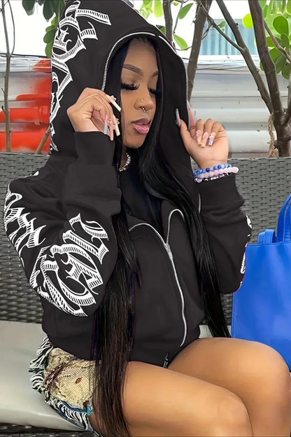 Cyber Y2K Gothic Punk Hoodie Black / S