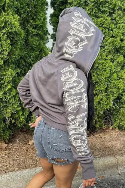 Cyber Y2K Gothic Punk Hoodie Grey / S