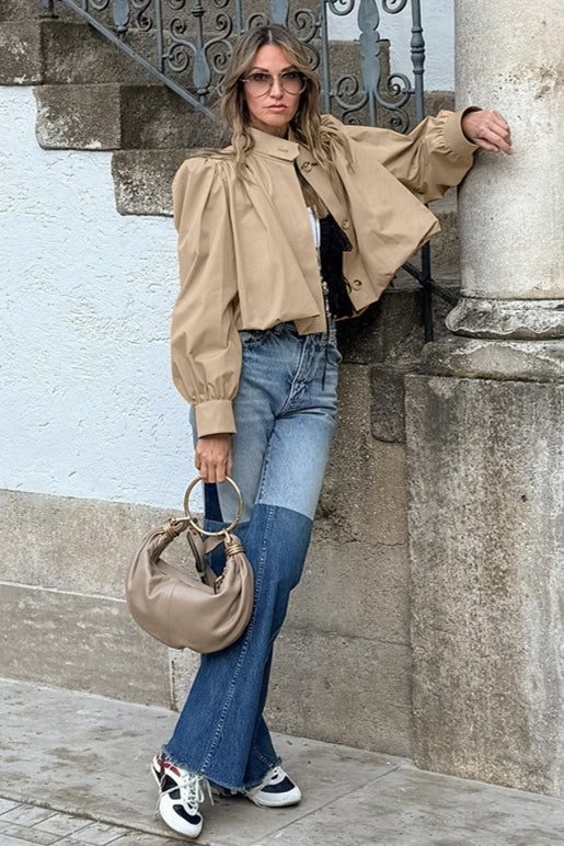Short Khaki Puff Sleeve Trench Coat coats