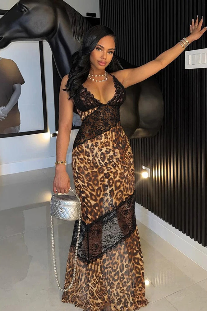 Weird Puss Mesh Patchwork Maxi Dress