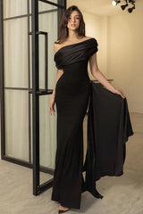 Chic Satin Draped Neck Sheath Formal Dress
