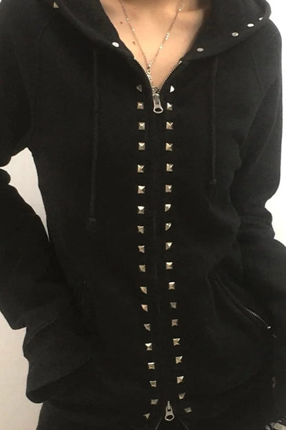 Studded Zipper Gothic Hoodie