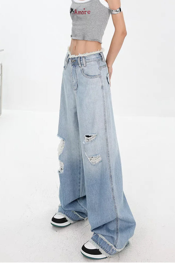 Gradient Ripped Straight Leg Jeans