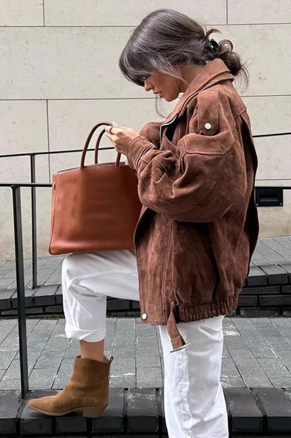 Loose Fit Brown Casual Jacket