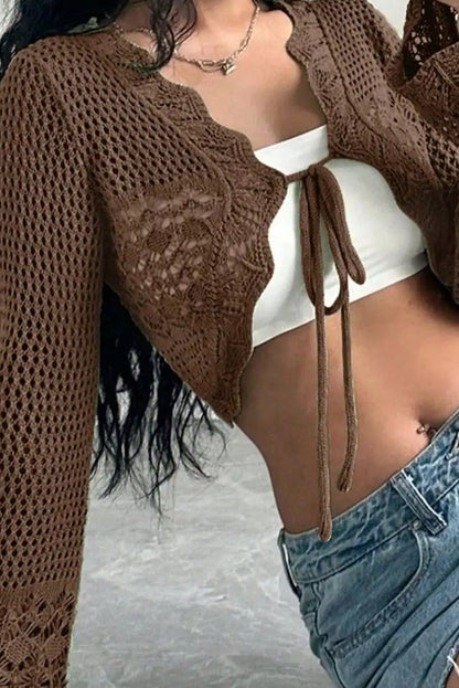 Korejpaa Y2k Clothes Ropa De Mujer Brown Hollowed Out Knitted Cardigan