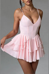 Spaghetti Strap Ruffle Party Dress