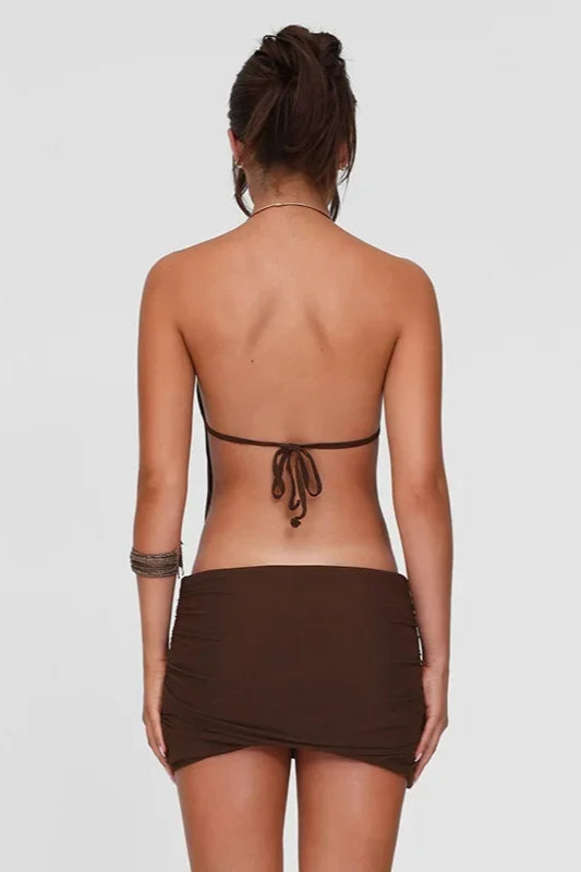 Metal Ring Halter Mini Dress