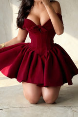 Low Cut Velvet Bow Midi Dress