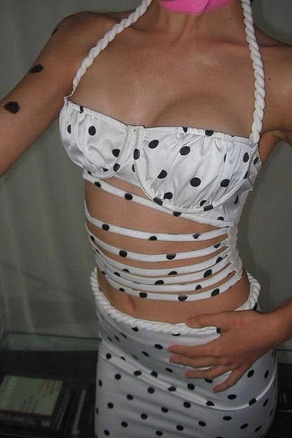 Polka Dot Halter Maxi Two Pieces Set