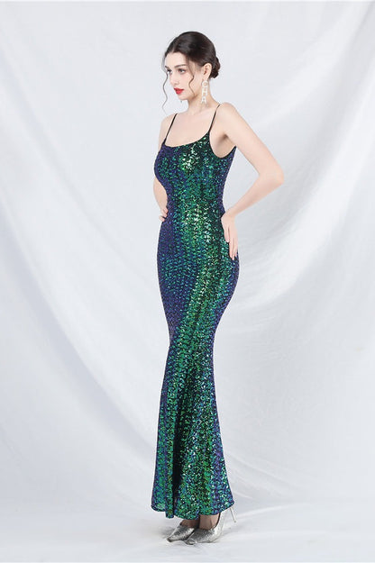 Elegant Sequin Cami Maxi Dress S / Green