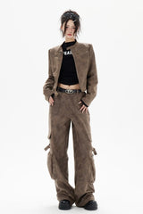 Cropped Biker Style Leather Jacket