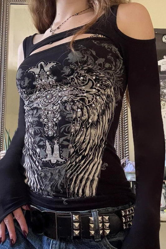 Gothic Graphic Hollow Out T-Shirt