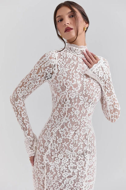 Lace Long Sleeve Midi Dress