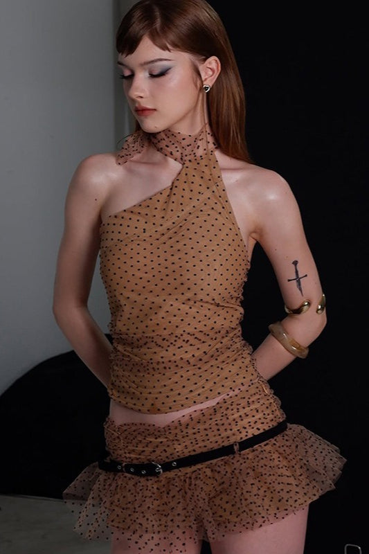 Solid Halter Crop Top Two Pieces Set