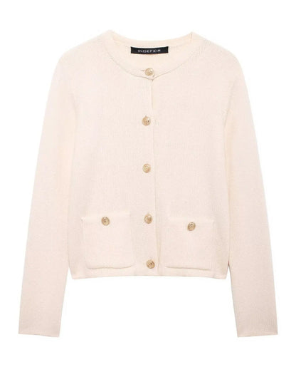 Cropped Knit Pocket Cardigan White / S