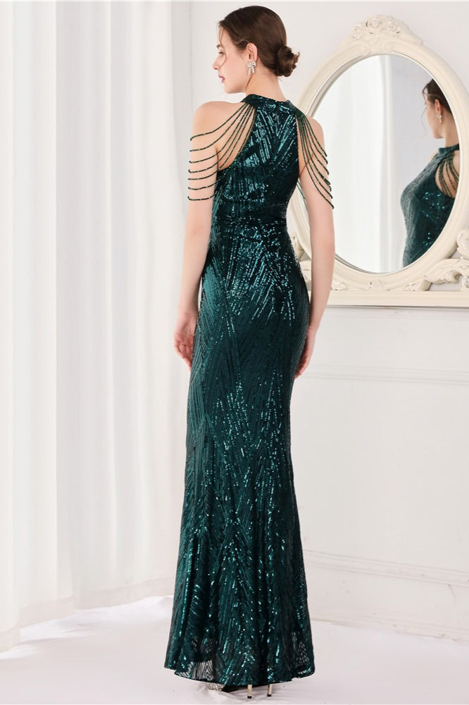 Sequin Halter Mermaid Maxi Party Dress