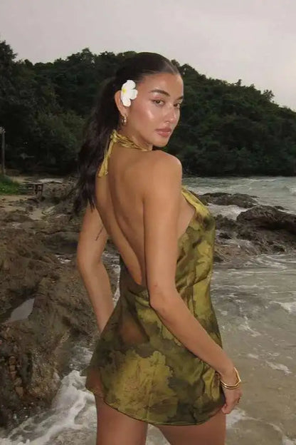 Printed Halter Mini Dress