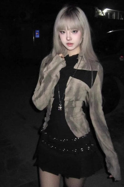 Punk Cross Contrast Long Sleeve T-Shirt