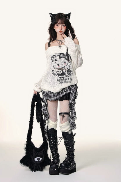 Halloween Plaid PU Mini Skirt