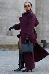 Double Breasted Belted Wool Trench Overcoat