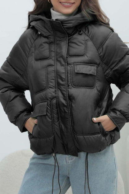 Bright Color Stand Collar Puffer Coat Black / S coats