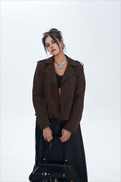 Suede Open Front Biker Jacket