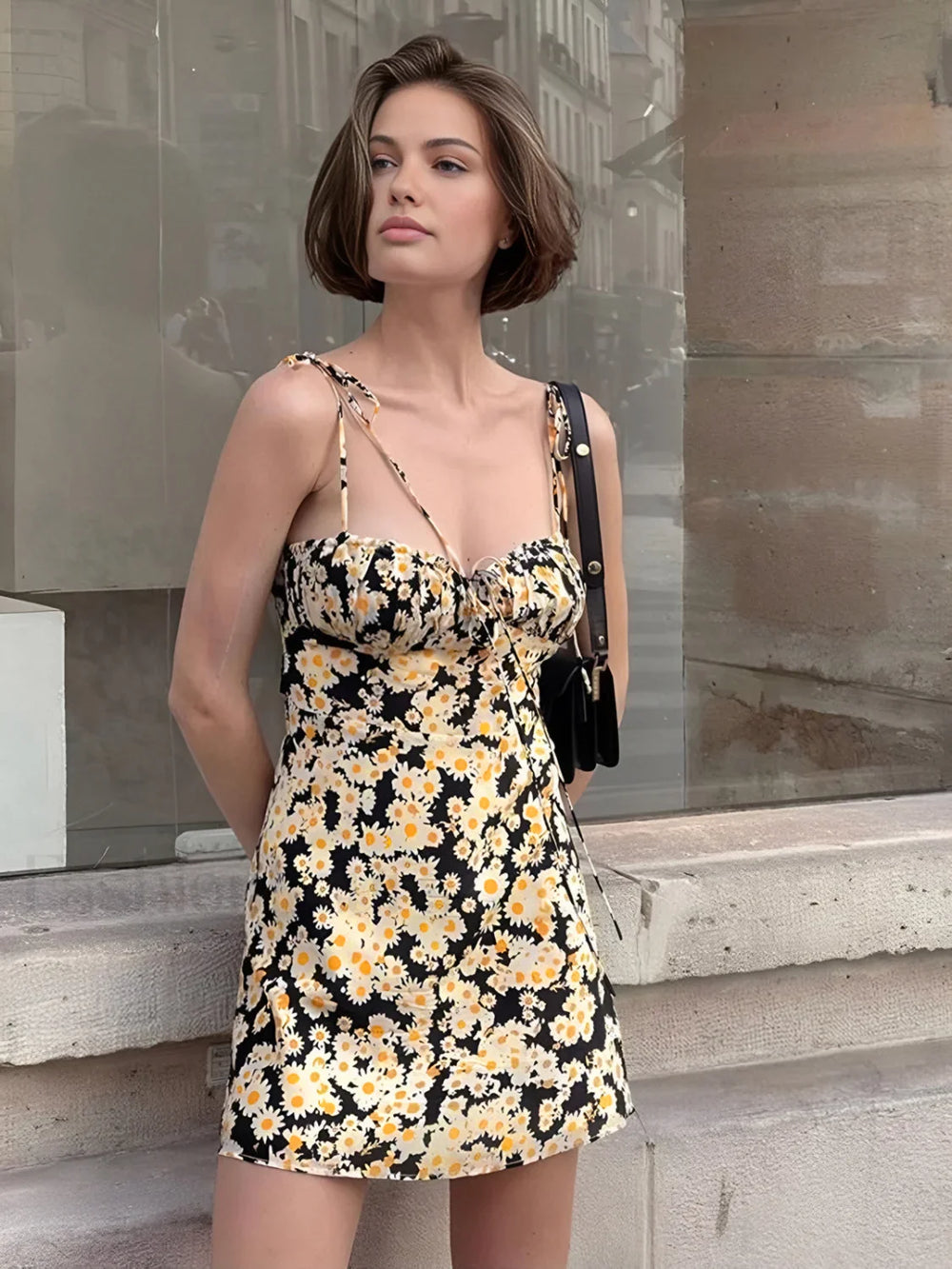 Daisy Printed Graceful Floral Short Dress Dresses