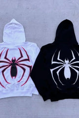 Dark Gothic Spider Print Zipper Hoodie
