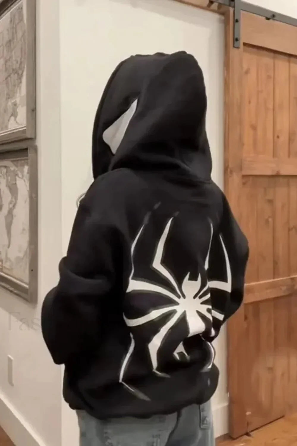 Dark Gothic Spider Print Zipper Hoodie