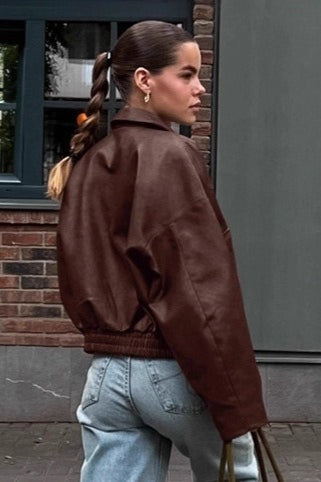 Vintage Brown PU Leather Jacket