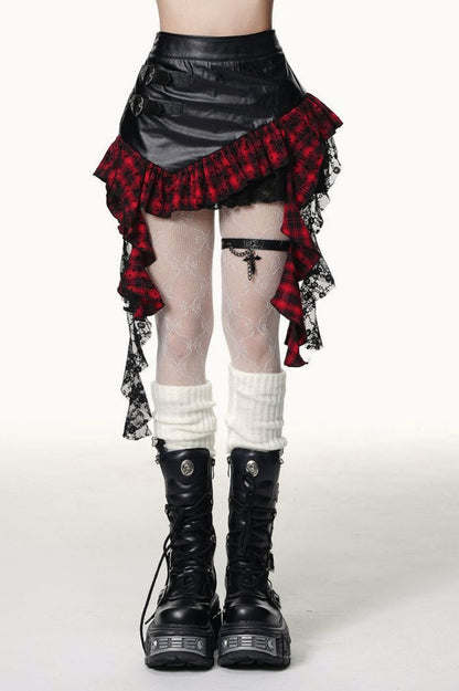 Halloween Plaid PU Mini Skirt