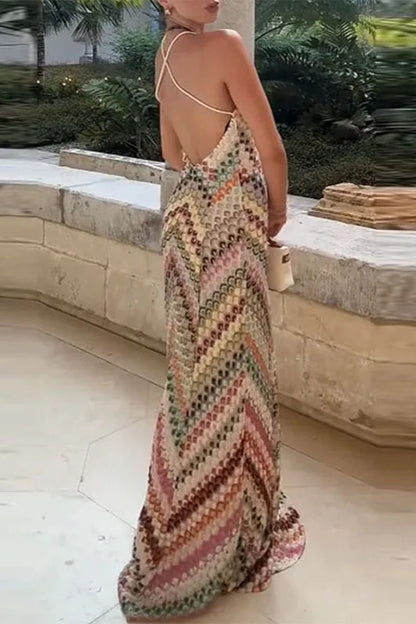 Contrast Color V-neck Sleeveless Slim Maxi Dress