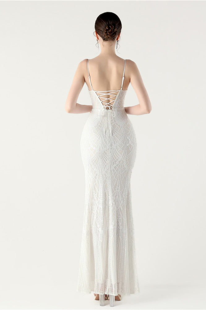 Sequin V Neck Cross Strap Mermaid Maxi Dress