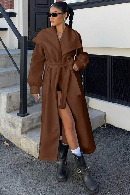 Brown Oversized Lapel Wool Coat Brown / S coats