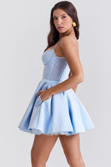 Spaghetti Strap Puff Mini Party Dress