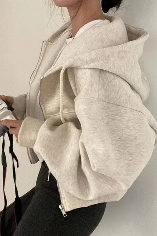 Casual Streetwear Long Sleeve Hoodie Ivory / S