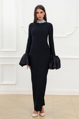 Sparkling Round Neck Long Sleeve Bubble Sleeve Formal Dress S / Black