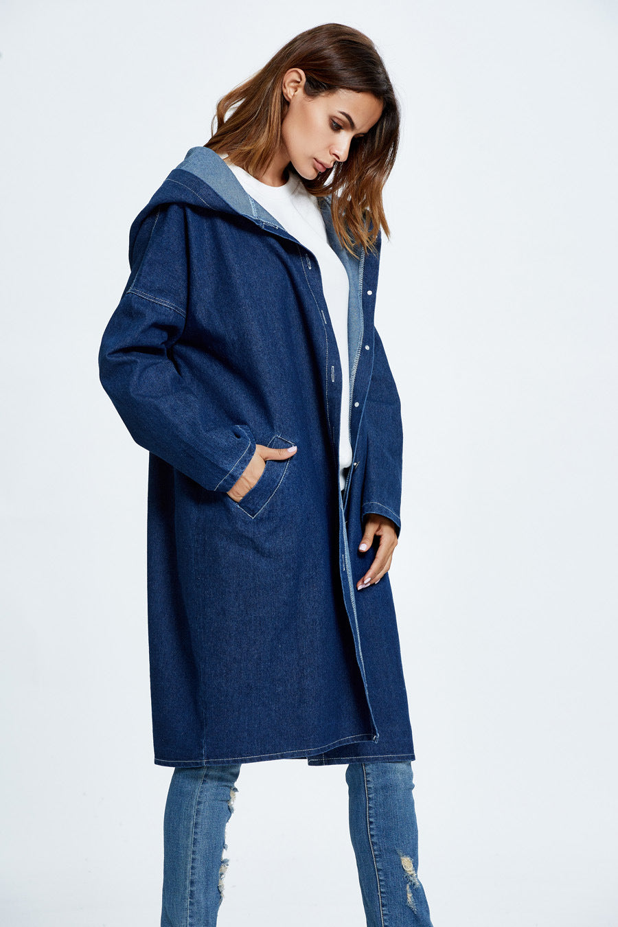 Long Hooded Denim Coat coats