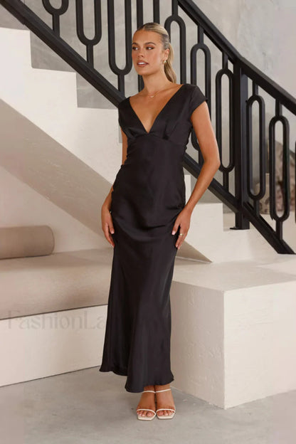 Deep V Neck Bodycon Backless Midi Work Dress