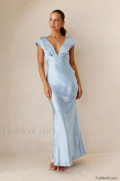 Deep V Neck Bodycon Backless Midi Work Dress