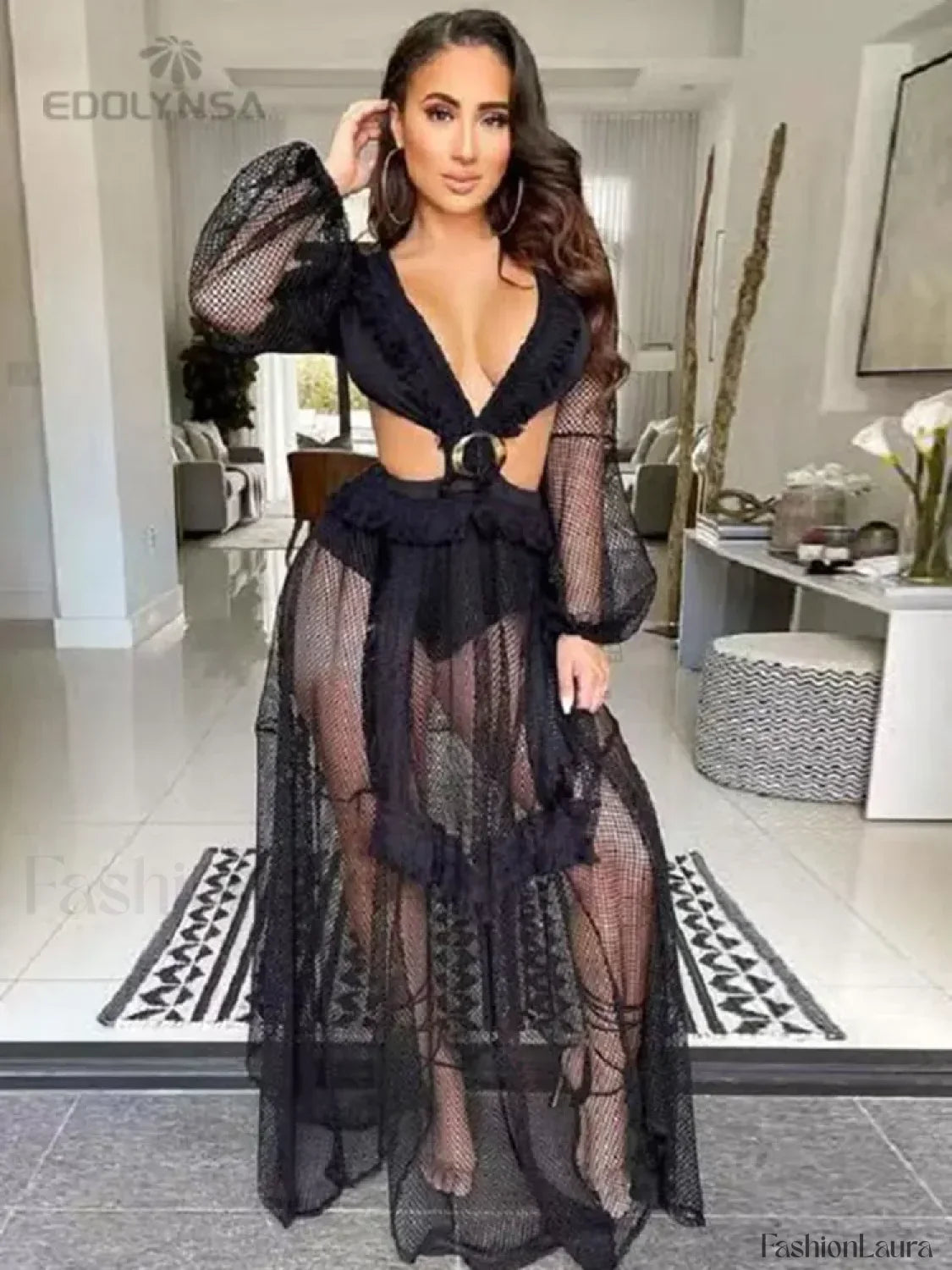 Deep V neck Lace Cover Up