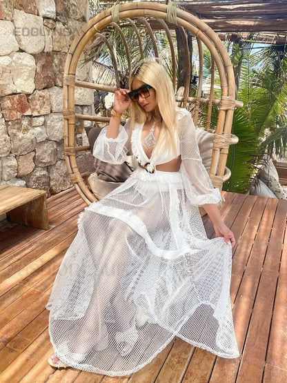 Deep V neck Lace Cover Up