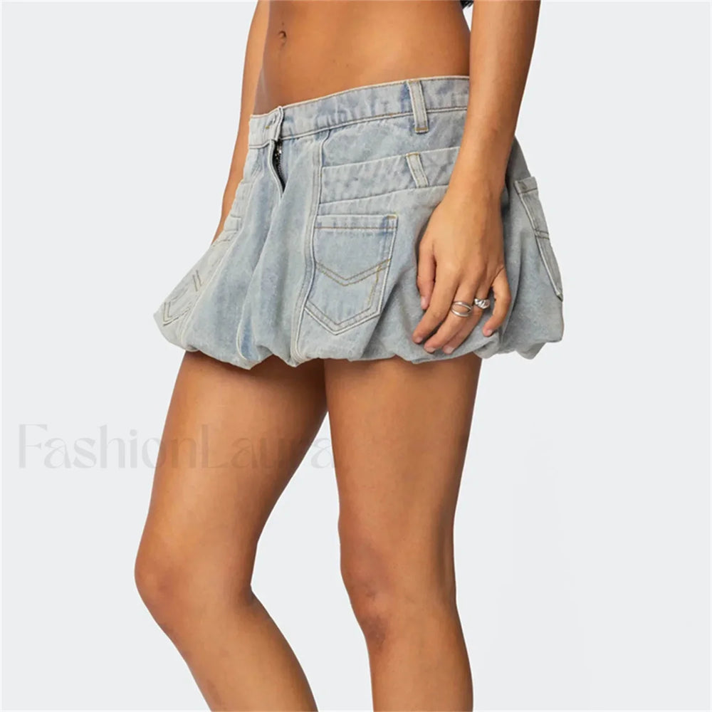 Denim Low Waist Cargo Pocket Skirt