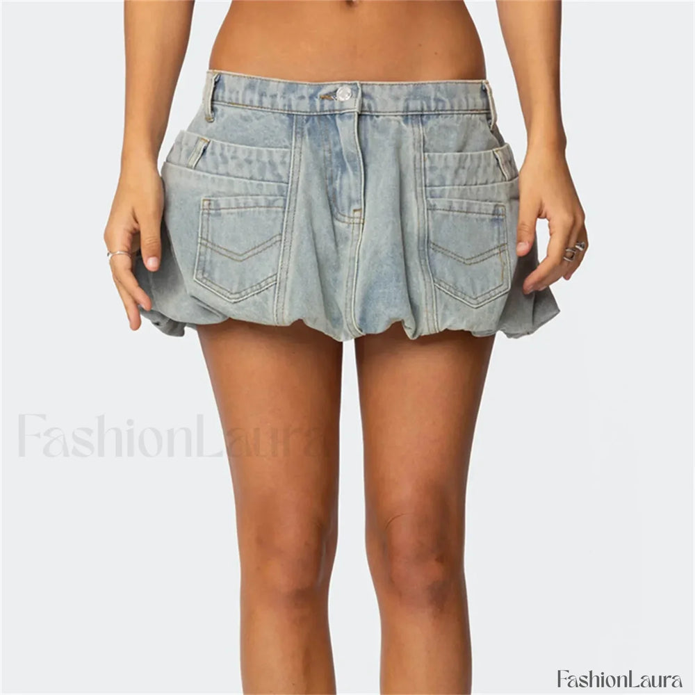 Denim Low Waist Cargo Pocket Skirt